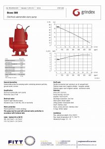 Data Sheet for Grindex Bravo 300 Submersible Mining Pump 