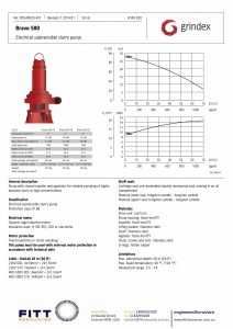 Data Sheet for Grindex Bravo 500 Electrical Submersible Slurry Pump
