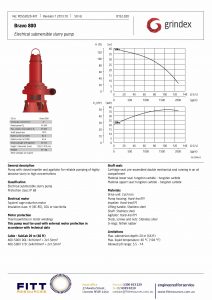 Data Sheet for Grindex Bravo 800 Submersible Dewatering Mining Pump 
