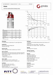 Data Sheet for Grindex Master Submersible Drainage Pump